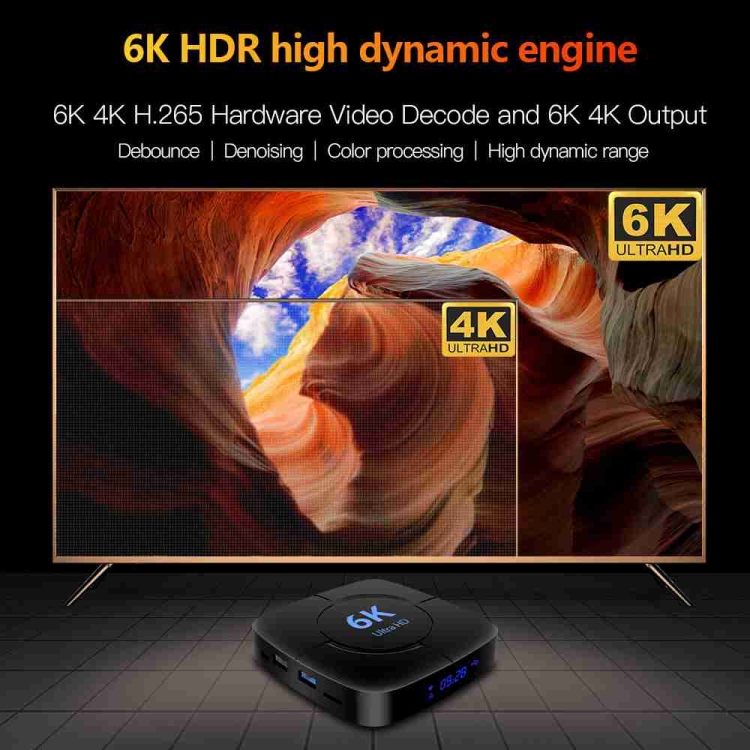 6K Ultra HD Android 12.0 Smart TV Box with Remote Control, 2GB+16GB,  Allwinner H616 1.5GHZ Quad-Core(US Plug)