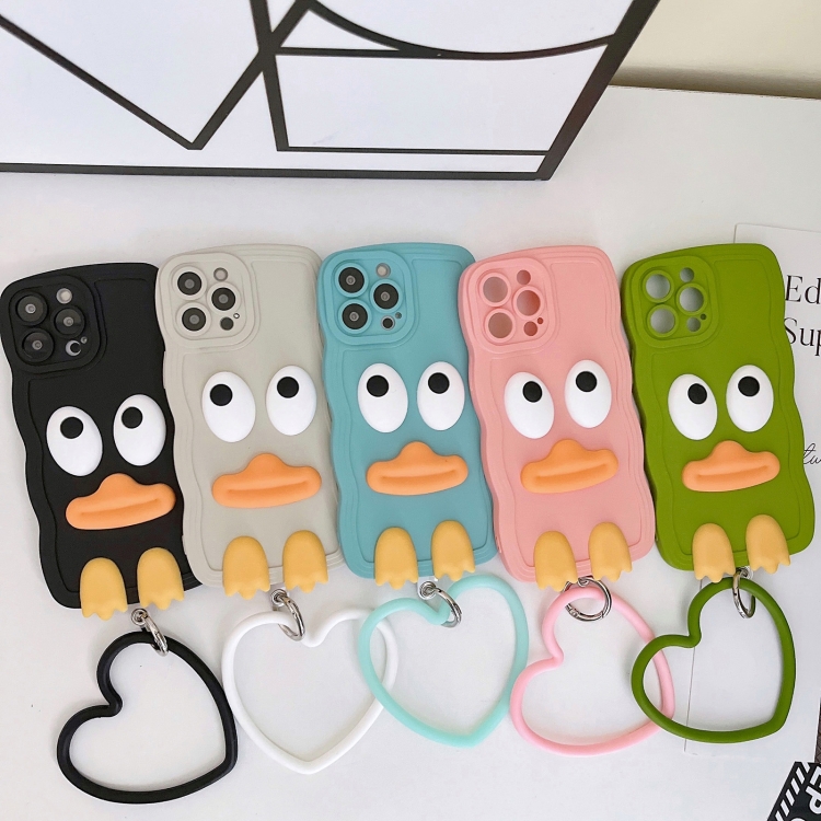 For iPhone 15 Wave Edge Big Duck Silicone Phone Case with Wristband(Blue)