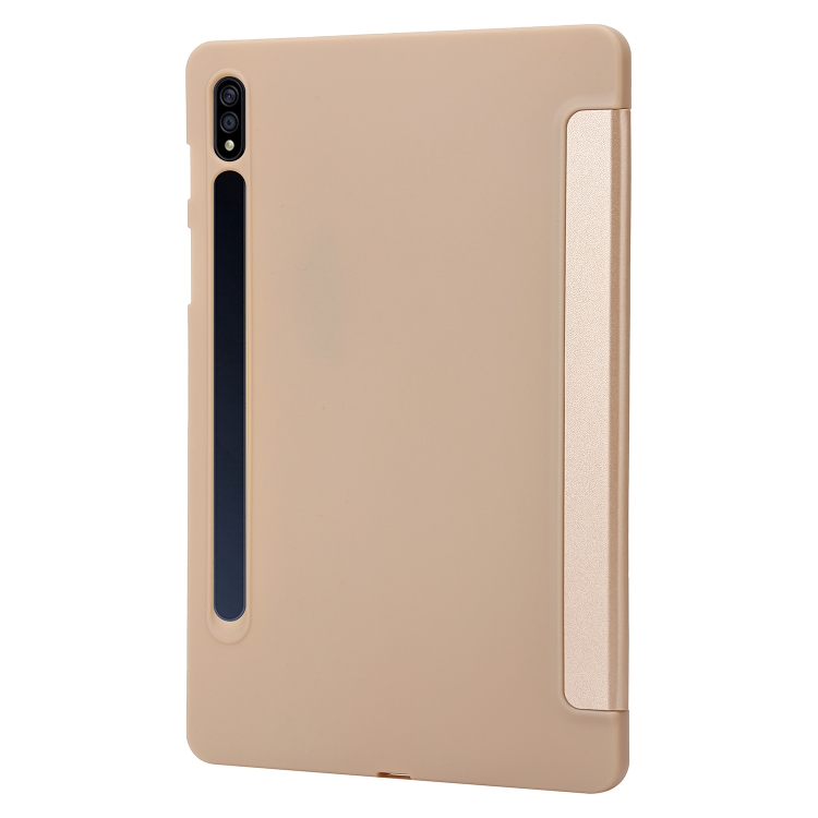 Para Samsung Galaxy Tab S9 + Funda para tableta de cuero de silicona con soporte triple (dorado) - 2