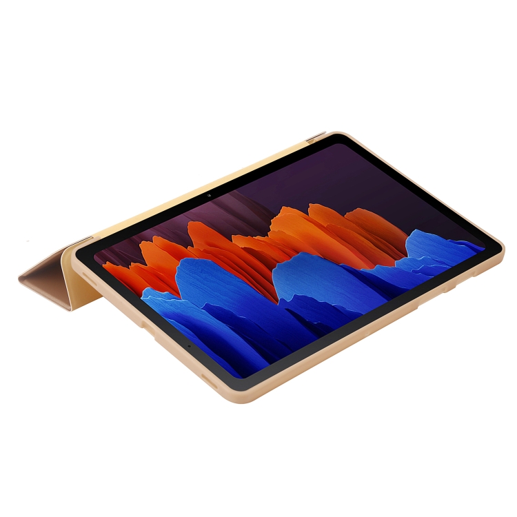 Para Samsung Galaxy Tab S9 + Funda para tableta de cuero de silicona con soporte triple (dorado) - 5