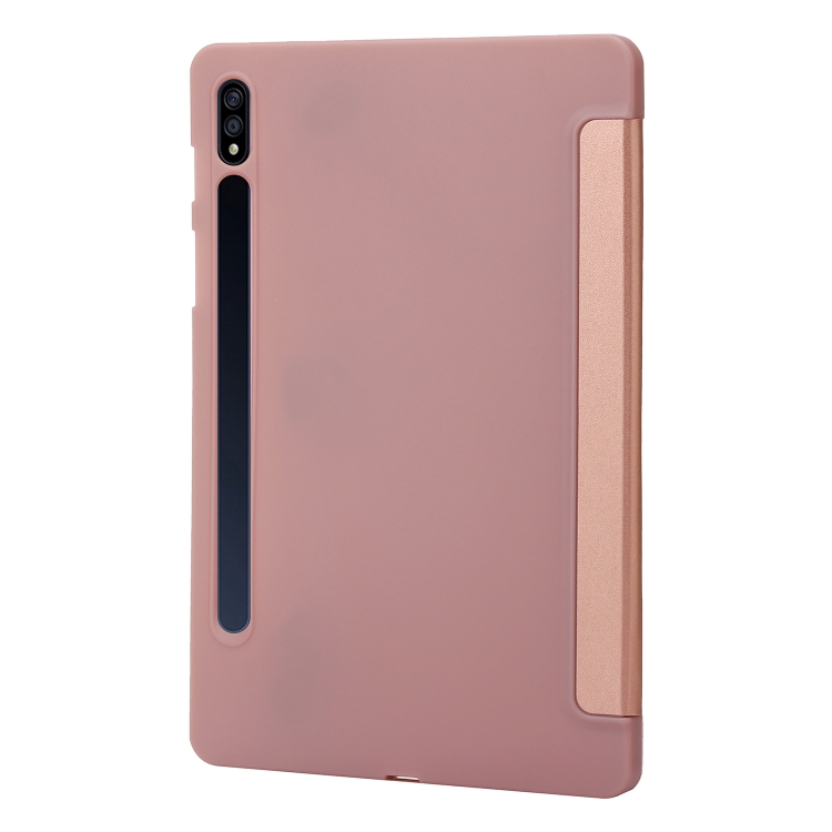 For Samsung Galaxy Tab S9 3-Fold Holder Silicone Leather Tablet Case(Rose Gold) For Samsung Galaxy Tab S9 3-Fold Holder Silicone Leather Tablet Case(Rose Gold)
