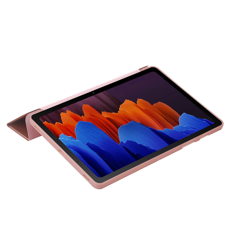 For Samsung Galaxy Tab S9 3-Fold Holder Silicone Leather Tablet Case(Rose Gold) For Samsung Galaxy Tab S9 3-Fold Holder Silicone Leather Tablet Case(Rose Gold)