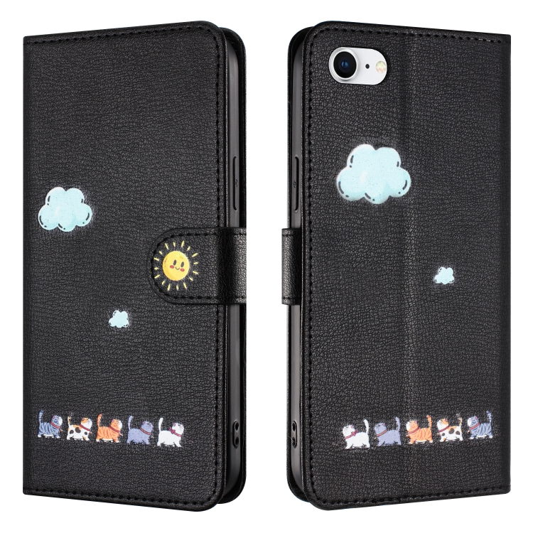 For iPhone SE 2022 / SE 2020 Cartoon Cats Leather Phone Case(Black) For iPhone SE 2022 / SE 2020 Cartoon Cats Leather Phone Case(Black)