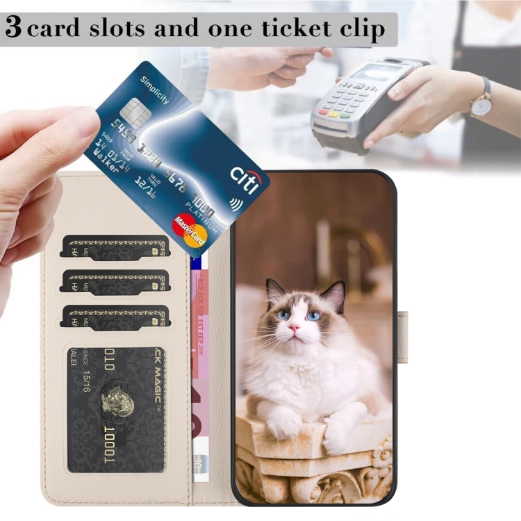For iPhone 15 Cartoon Cats Leather Phone Case(Beige White) For iPhone 15 Cartoon Cats Leather Phone Case(Beige White)