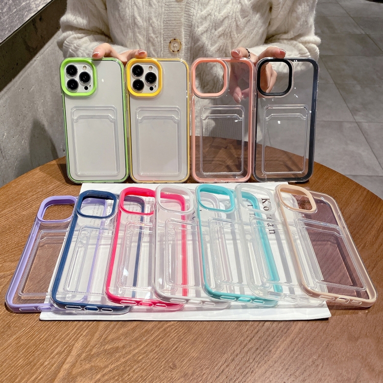For iPhone 14 Pro 360 Clear PC Hybrid  TPU Phone Case with Card Slot(Blue)