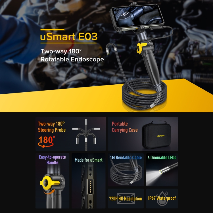 Endoscopio giratorio Ulefone uSmart E03 IP67 resistente al agua para Armor 24/21/19/18T / Armor Pad (negro) - 2
