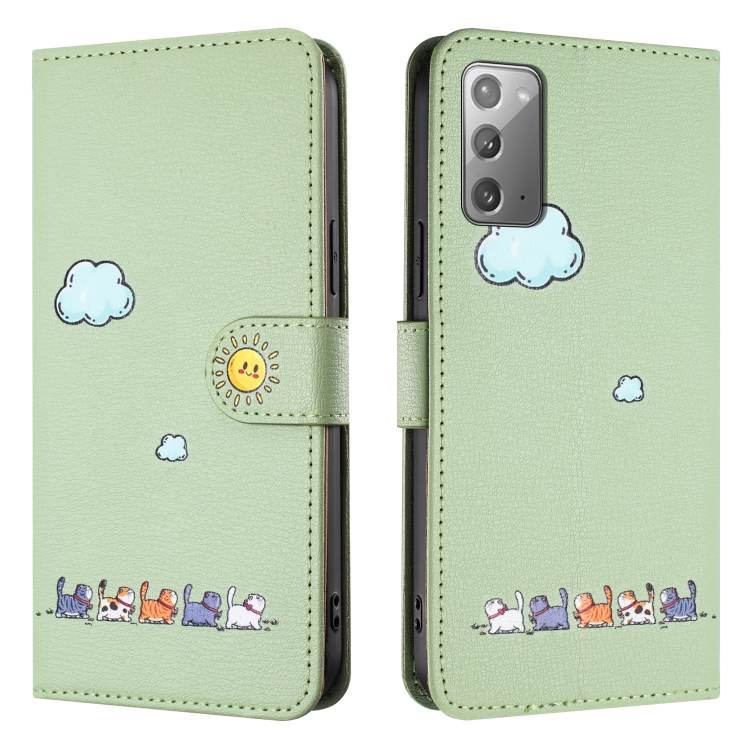 For Samsung Galaxy Note20 Cartoon Cats Leather Phone Case(Green) For Samsung Galaxy Note20 Cartoon Cats Leather Phone Case(Green)