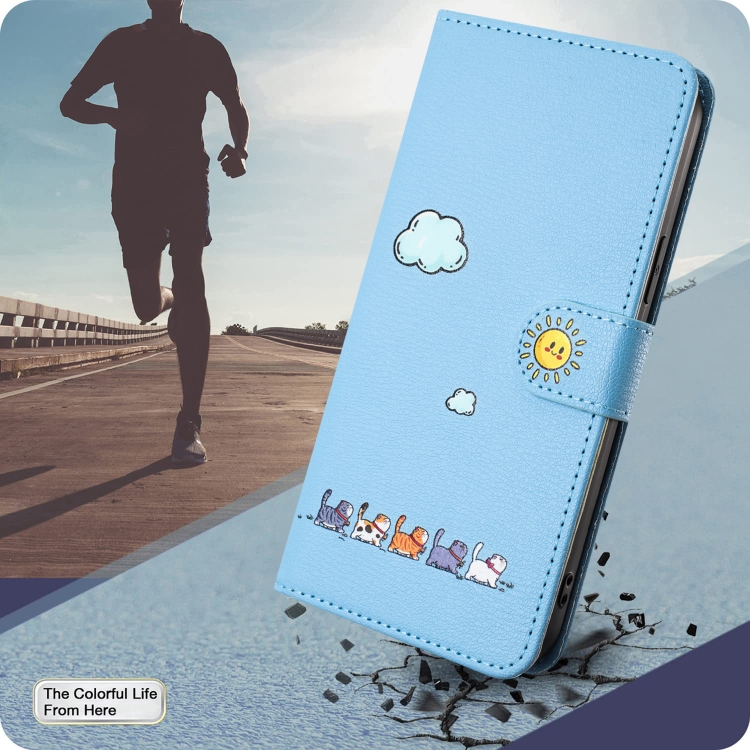 For Samsung Galaxy S22 5G Cartoon Cats Leather Phone Case(Blue) For Samsung Galaxy S22 5G Cartoon Cats Leather Phone Case(Blue)