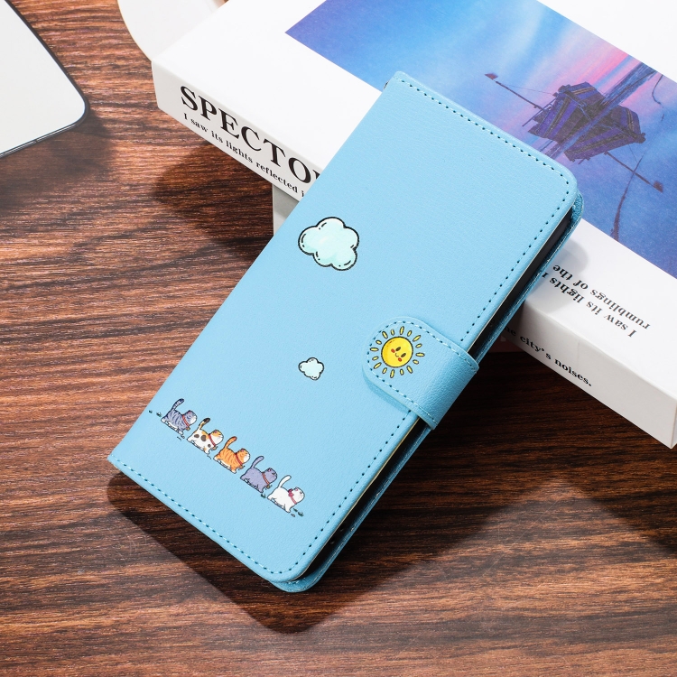 For Samsung Galaxy S22 5G Cartoon Cats Leather Phone Case(Blue) For Samsung Galaxy S22 5G Cartoon Cats Leather Phone Case(Blue)