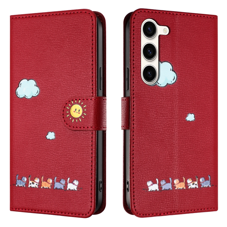 For Samsung Galaxy S23+ 5G Cartoon Cats Leather Phone Case(Red) For Samsung Galaxy S23+ 5G Cartoon Cats Leather Phone Case(Red)