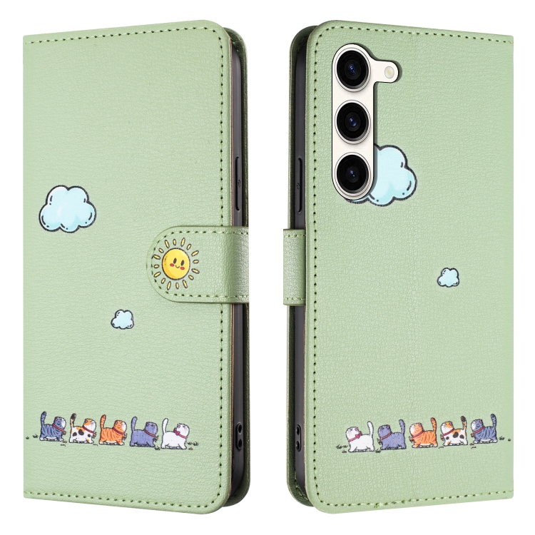 For Samsung Galaxy S23+ 5G Cartoon Cats Leather Phone Case(Green) For Samsung Galaxy S23+ 5G Cartoon Cats Leather Phone Case(Green)