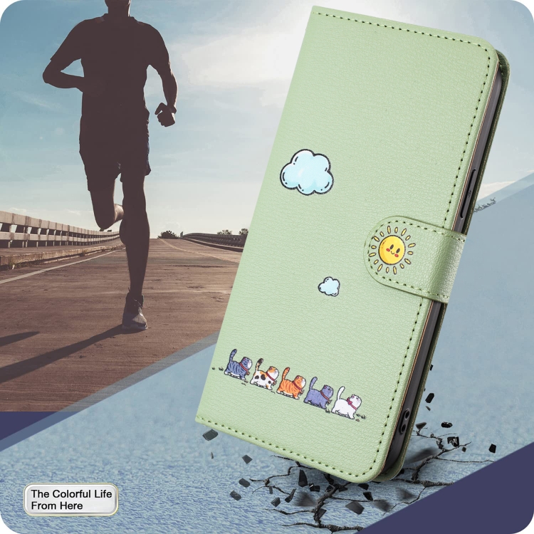 For Samsung Galaxy S23+ 5G Cartoon Cats Leather Phone Case(Green) For Samsung Galaxy S23+ 5G Cartoon Cats Leather Phone Case(Green)