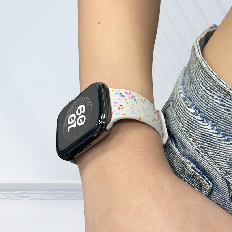 For Apple Watch Serie 45mm Floral Silicone Watch Band(Starlight)