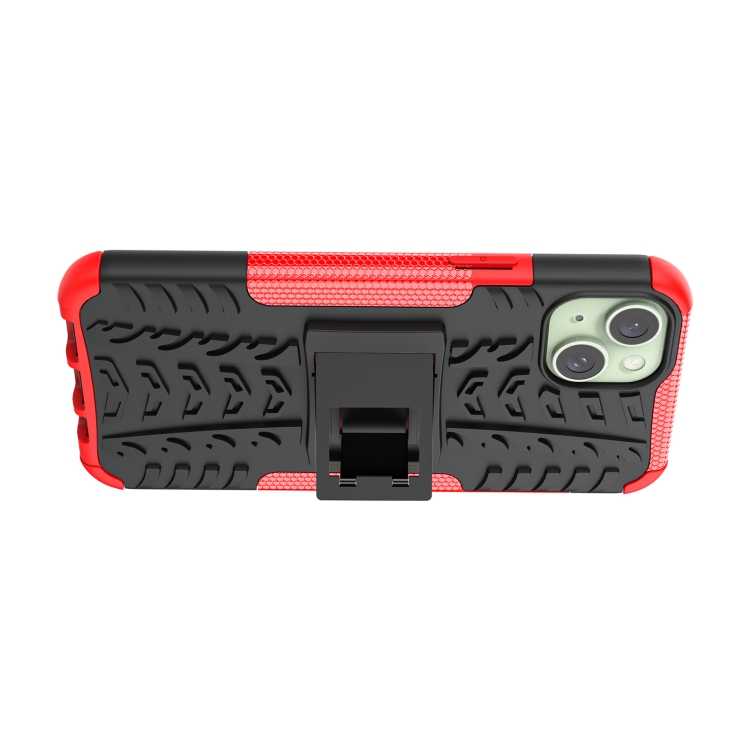For  iPhone 15 Plus Tire Texture TPU + PC Phone Case with Holder(Red)