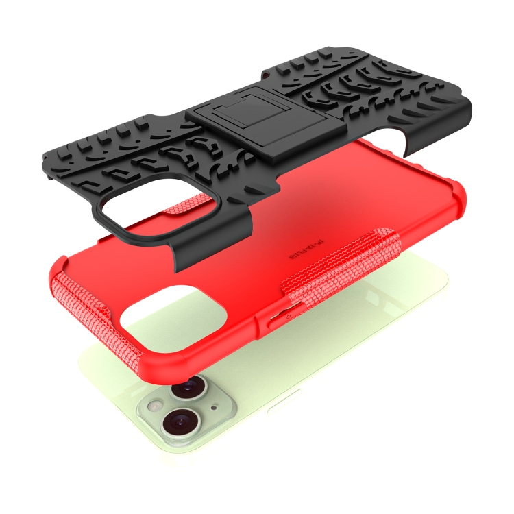For  iPhone 15 Plus Tire Texture TPU + PC Phone Case with Holder(Red)