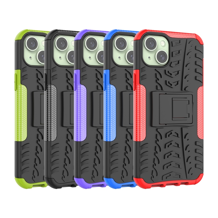 For  iPhone 15 Plus Tire Texture TPU + PC Phone Case with Holder(Red)