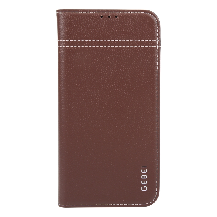 For iPhone 16 GEBEI Top-grain Horizontal Flip Leather Phone Case(Brown)