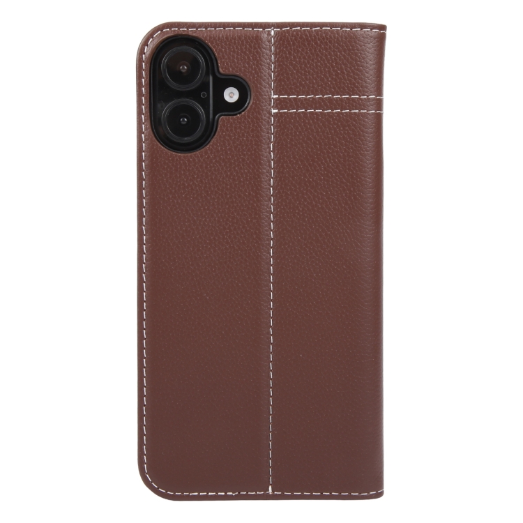 For iPhone 16 GEBEI Top-grain Horizontal Flip Leather Phone Case(Brown)