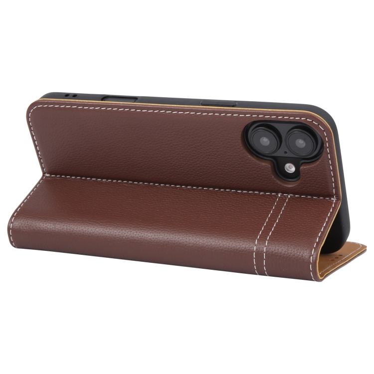 For iPhone 16 GEBEI Top-grain Horizontal Flip Leather Phone Case(Brown)