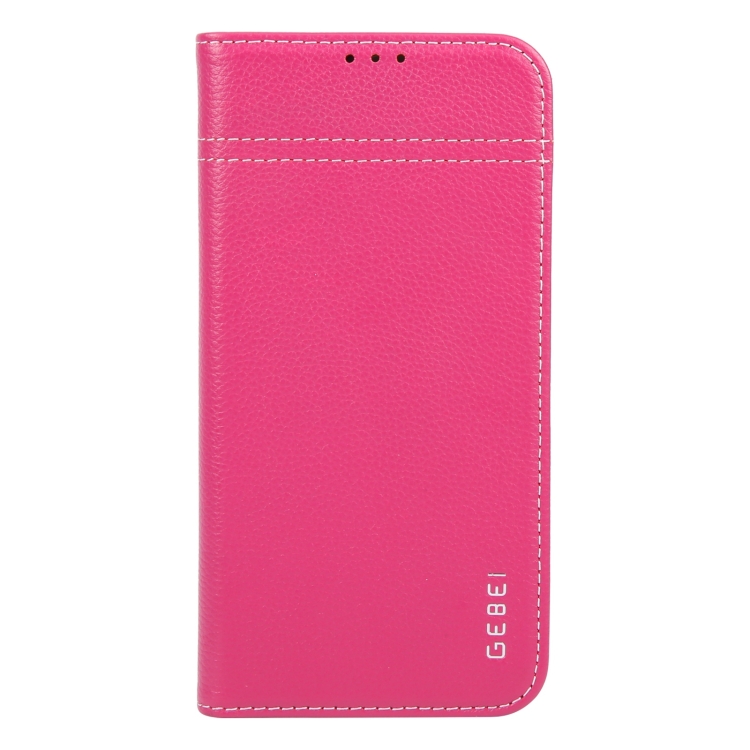 For iPhone 16 Plus GEBEI Top-grain Horizontal Flip Leather Phone Case(Rose Red) For iPhone 16 Plus GEBEI Top-grain Horizontal Flip Leather Phone Case(Rose Red)
