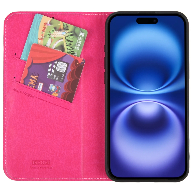For iPhone 16 Plus GEBEI Top-grain Horizontal Flip Leather Phone Case(Rose Red) For iPhone 16 Plus GEBEI Top-grain Horizontal Flip Leather Phone Case(Rose Red)