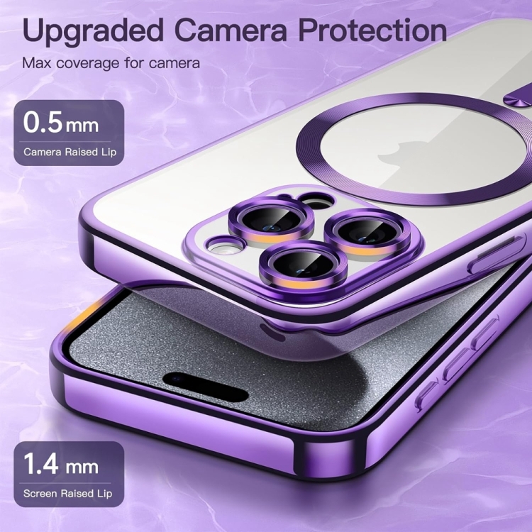 For iPhone 16 Transparent Electroplated Magsafe Magnetic TPU Phone Case(Purple) For iPhone 16 Transparent Electroplated Magsafe Magnetic TPU Phone Case(Purple)
