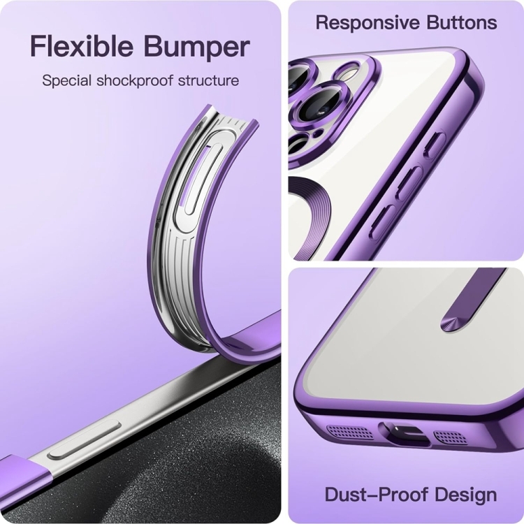 For iPhone 16 Transparent Electroplated Magsafe Magnetic TPU Phone Case(Purple) For iPhone 16 Transparent Electroplated Magsafe Magnetic TPU Phone Case(Purple)