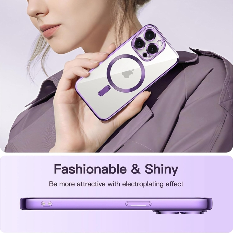 For iPhone 16 Transparent Electroplated Magsafe Magnetic TPU Phone Case(Purple) For iPhone 16 Transparent Electroplated Magsafe Magnetic TPU Phone Case(Purple)