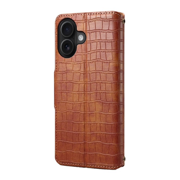 For iPhone 16 Denior Crocodile Texture Oil Edge Leather Phone Case(Brown) For iPhone 16 Denior Crocodile Texture Oil Edge Leather Phone Case(Brown)