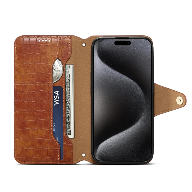 For iPhone 16 Denior Crocodile Texture Oil Edge Leather Phone Case(Brown) For iPhone 16 Denior Crocodile Texture Oil Edge Leather Phone Case(Brown)