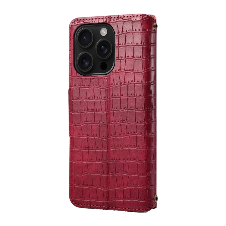 For iPhone 16 Pro Denior Crocodile Texture Oil Edge Leather Phone Case(Rose Red) For iPhone 16 Pro Denior Crocodile Texture Oil Edge Leather Phone Case(Rose Red)