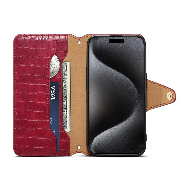 For iPhone 16 Pro Denior Crocodile Texture Oil Edge Leather Phone Case(Rose Red) For iPhone 16 Pro Denior Crocodile Texture Oil Edge Leather Phone Case(Rose Red)