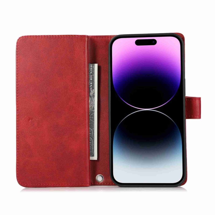 For iPhone 14 Wristband Card Slot Leather Phone Case(Red) For iPhone 14 Wristband Card Slot Leather Phone Case(Red)