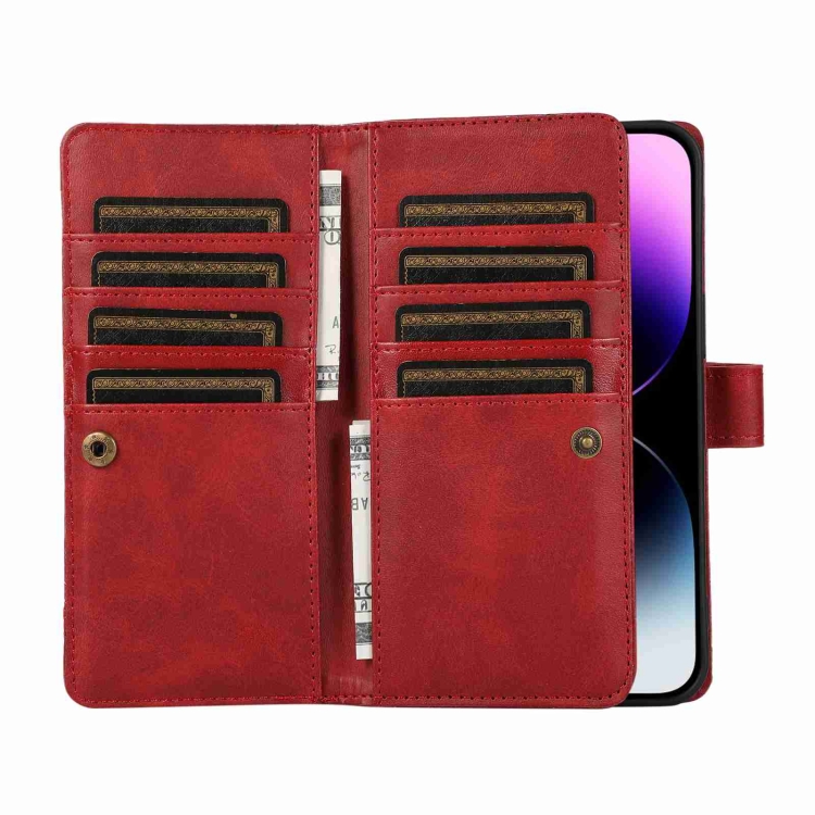 For iPhone 14 Wristband Card Slot Leather Phone Case(Red) For iPhone 14 Wristband Card Slot Leather Phone Case(Red)
