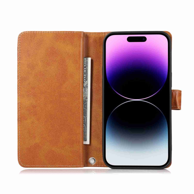 For iPhone 14 Plus Wristband Card Slot Leather Phone Case(Brown) For iPhone 14 Plus Wristband Card Slot Leather Phone Case(Brown)