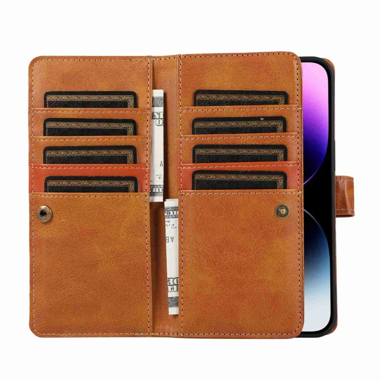 For iPhone 14 Plus Wristband Card Slot Leather Phone Case(Brown) For iPhone 14 Plus Wristband Card Slot Leather Phone Case(Brown)