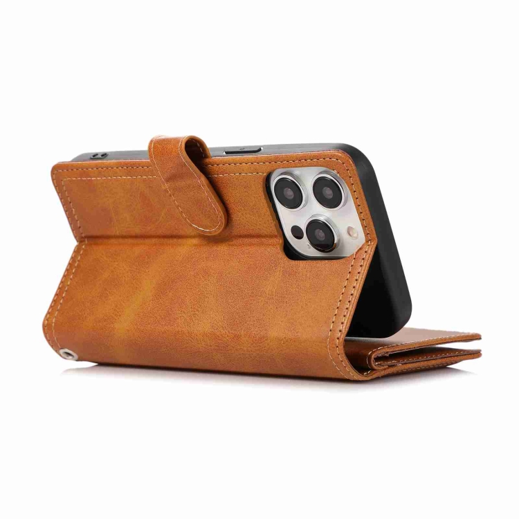 For iPhone 14 Plus Wristband Card Slot Leather Phone Case(Brown) For iPhone 14 Plus Wristband Card Slot Leather Phone Case(Brown)