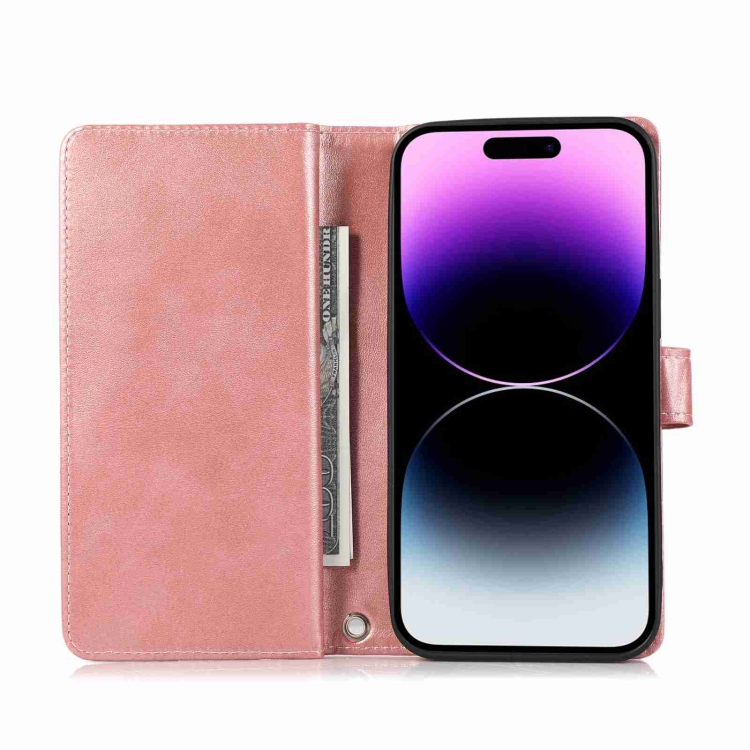 For iPhone 14 Pro Max Wristband Card Slot Leather Phone Case(Rose Gold) For iPhone 14 Pro Max Wristband Card Slot Leather Phone Case(Rose Gold)