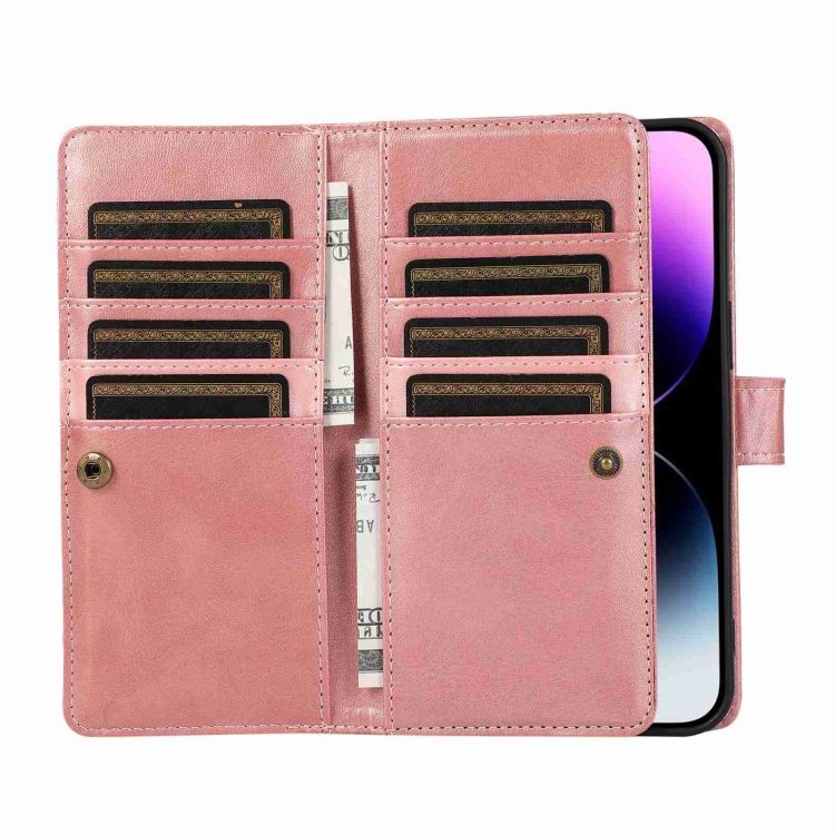 For iPhone 14 Pro Max Wristband Card Slot Leather Phone Case(Rose Gold) For iPhone 14 Pro Max Wristband Card Slot Leather Phone Case(Rose Gold)