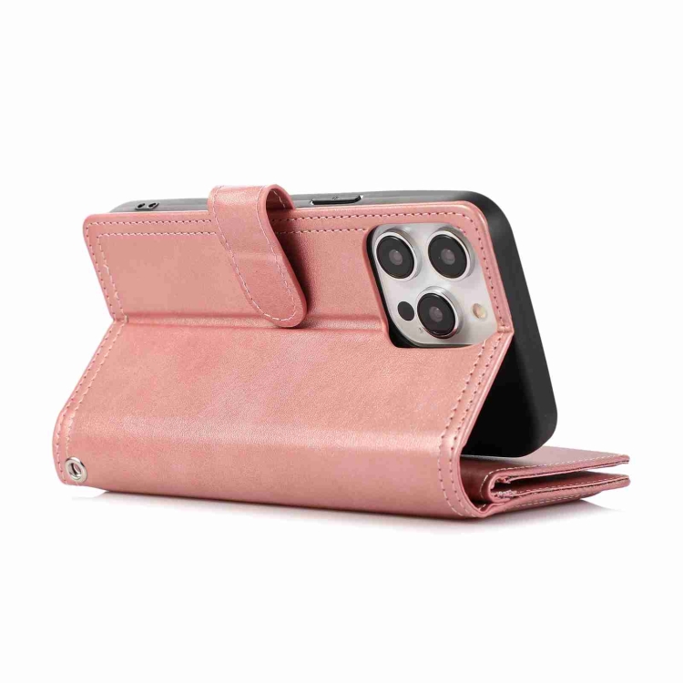 For iPhone 14 Pro Max Wristband Card Slot Leather Phone Case(Rose Gold) For iPhone 14 Pro Max Wristband Card Slot Leather Phone Case(Rose Gold)