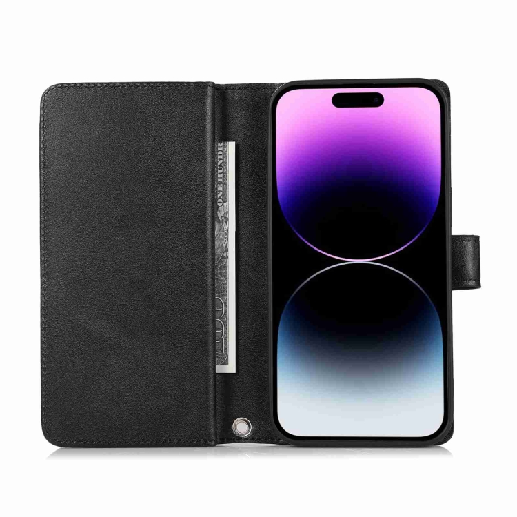 For iPhone 15 Wristband Card Slot Leather Phone Case(Black) For iPhone 15 Wristband Card Slot Leather Phone Case(Black)