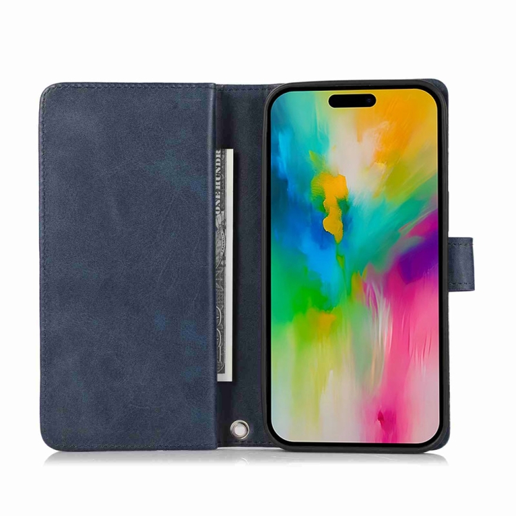 For iPhone 16 Pro Wristband Card Slot Leather Phone Case(Blue) For iPhone 16 Pro Wristband Card Slot Leather Phone Case(Blue)