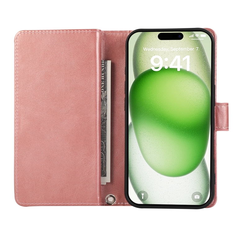 For iPhone 16 Wristband Card Slot Leather Phone Case(Rose Gold) For iPhone 16 Wristband Card Slot Leather Phone Case(Rose Gold)