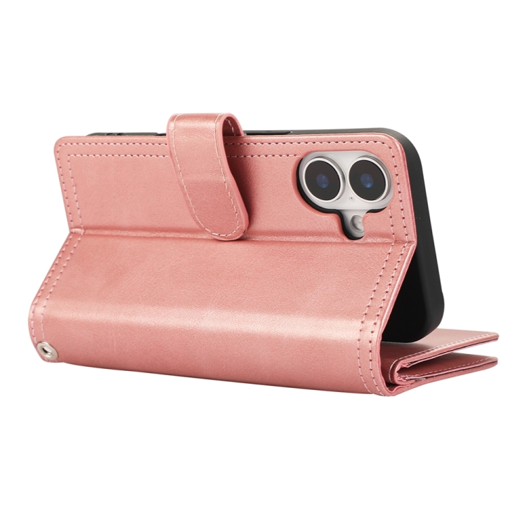 For iPhone 16 Wristband Card Slot Leather Phone Case(Rose Gold) For iPhone 16 Wristband Card Slot Leather Phone Case(Rose Gold)
