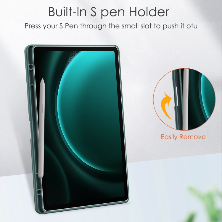 For Samsung Galaxy Tab S9 FE+ / S10+ Acrylic 3-folding Smart Leather Tablet Case with Pen Slot(Dark Green) For Samsung Galaxy Tab S9 FE+ / S10+ Acrylic 3-folding Smart Leather Tablet Case with Pen Slot(Dark Green)