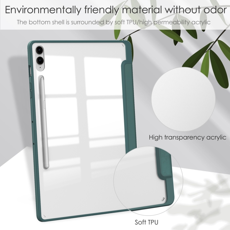 For Samsung Galaxy Tab S9 FE+ / S10+ Acrylic 3-folding Smart Leather Tablet Case with Pen Slot(Dark Green) For Samsung Galaxy Tab S9 FE+ / S10+ Acrylic 3-folding Smart Leather Tablet Case with Pen Slot(Dark Green)