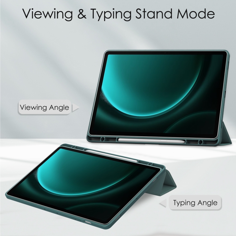 For Samsung Galaxy Tab S9 FE+ / S10+ Acrylic 3-folding Smart Leather Tablet Case with Pen Slot(Dark Green) For Samsung Galaxy Tab S9 FE+ / S10+ Acrylic 3-folding Smart Leather Tablet Case with Pen Slot(Dark Green)