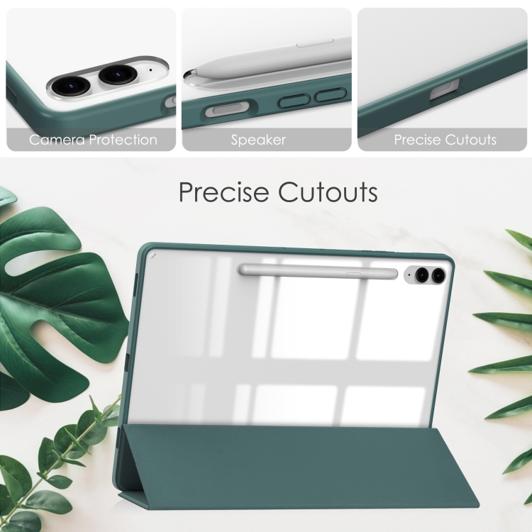 For Samsung Galaxy Tab S9 FE+ / S10+ Acrylic 3-folding Smart Leather Tablet Case with Pen Slot(Dark Green) For Samsung Galaxy Tab S9 FE+ / S10+ Acrylic 3-folding Smart Leather Tablet Case with Pen Slot(Dark Green)