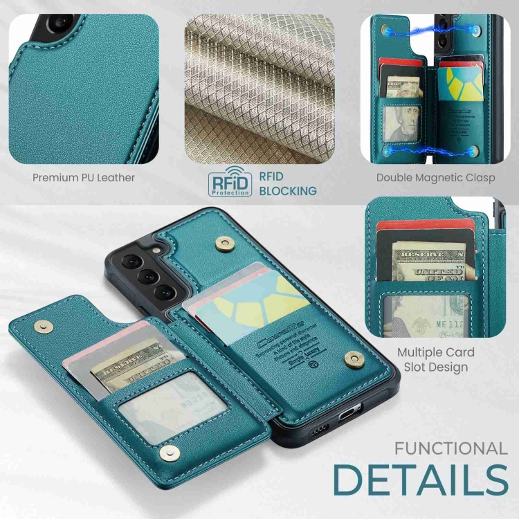 For Samsung Galaxy S22+ 5G CaseMe C22 Card Slots Holder RFID Anti-theft Phone Case(Blue Green) For Samsung Galaxy S22+ 5G CaseMe C22 Card Slots Holder RFID Anti-theft Phone Case(Blue Green)