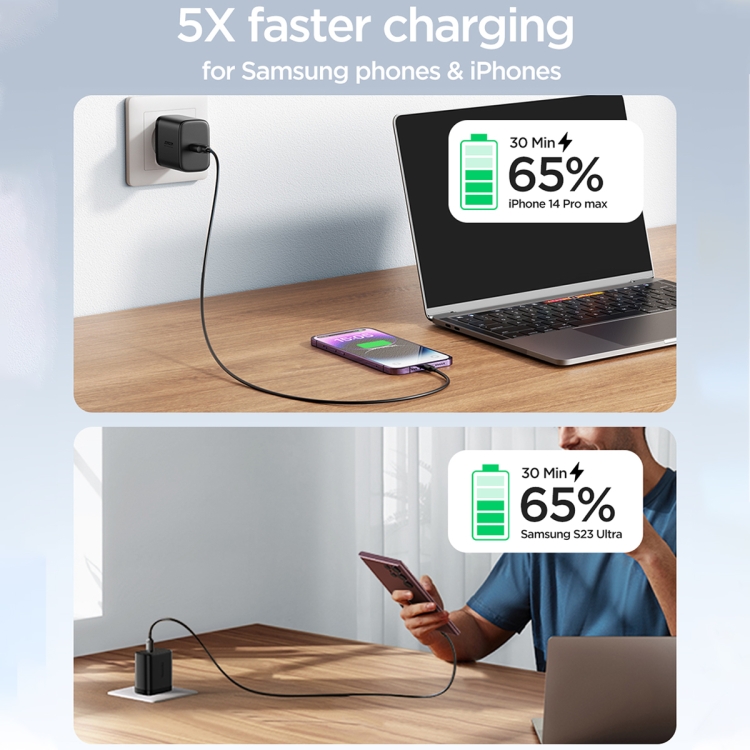 ⁧JOYROOM JR-TCF11 25W USB-C / Type-C شاحن سريع مع مجموعة كابل، قابس الاتحاد الأوروبي (أبيض)⁩ - 12